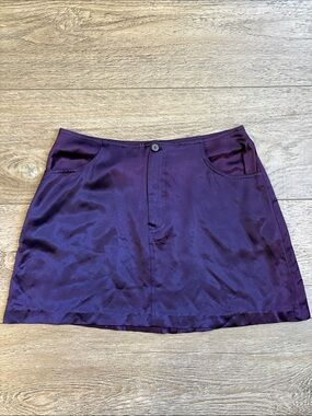 Vintage 90s Rampage Purple Satin Mini Skirt Button & Zipper Fly Closure Pockets